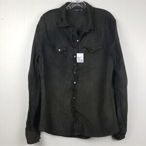 Gray Saks Fifth Avenue | Dark Olive Button Top